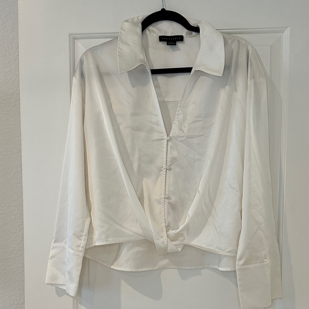 Sanctuary Cream Satin Wrap-Front Blouse